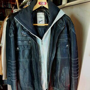 Vintage Angelo Litrico Men’s Retro Leather Hooded Coat